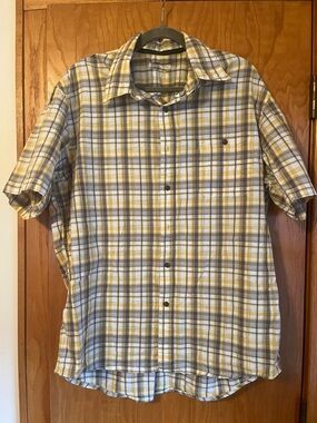 Men's Short Sleeve Plaid Button-Up Shirt - Yellow & Gray